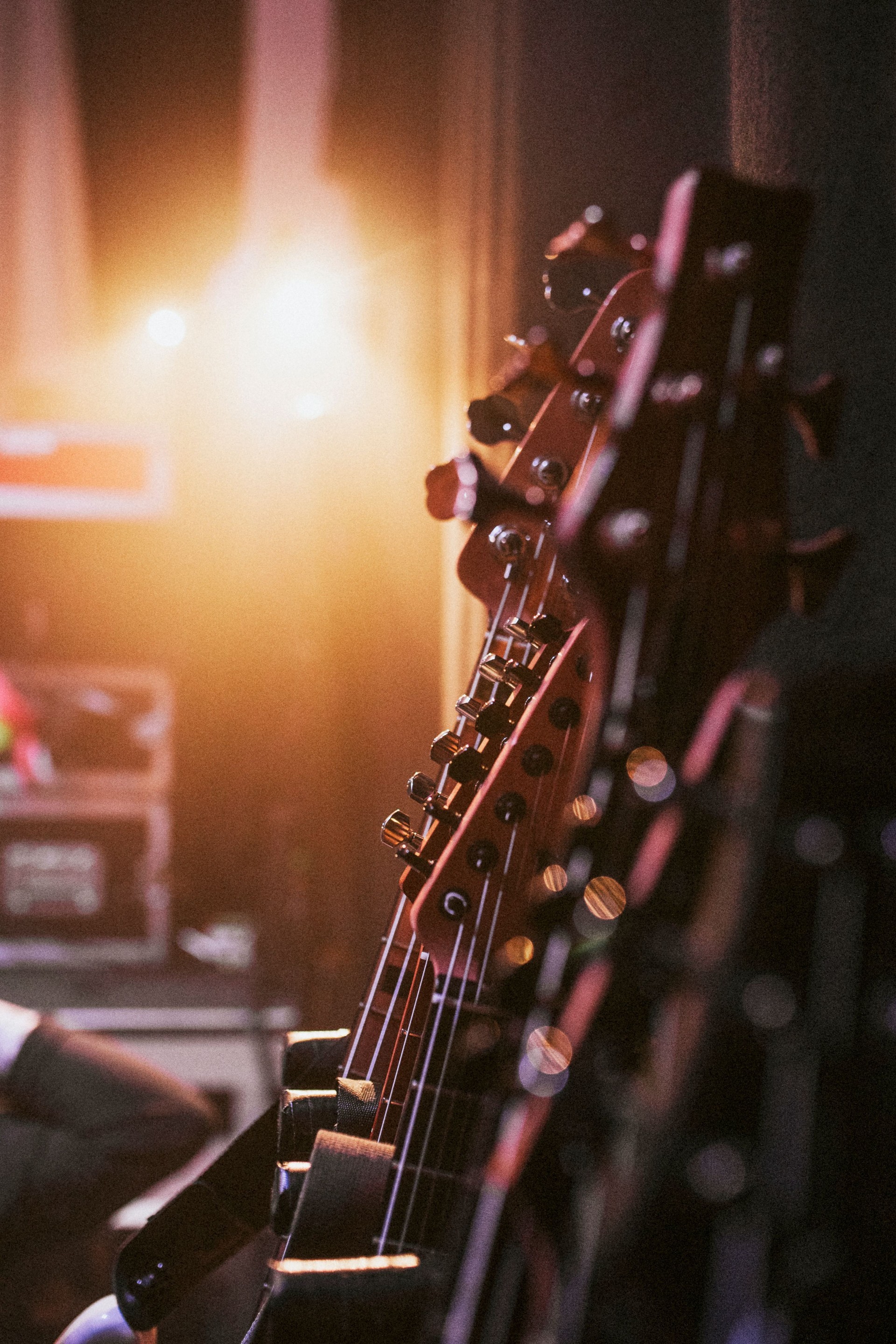 Guitars on a stand backstage